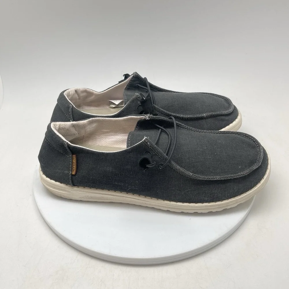 Hey Dude Shoes Womens 10 Wendy Chambray Gray Canvas Walking Casual Slip Ons‎